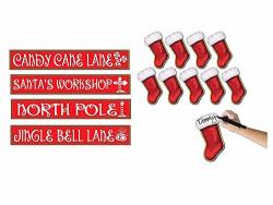 Set Of 4 Beistle 4 In X 24 In North Pole Street Sign Cutouts And Set Of 10 Beistle 7-1 4-INCH MINI Christmas Stocking Cutouts Bundled By Maven Gifts