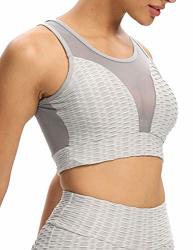 CROSS1946 Women Texture Yoga Gym Crop Top Workout Running Vest Tees 3 Grey M