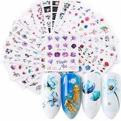 Funpa 24 Sheets Nail Art Stickers Elegant Floral Pattern Water Transfer Nail Art Decals Different Styles Pattern Diy Nail Stickers For Women Girls Fingernails