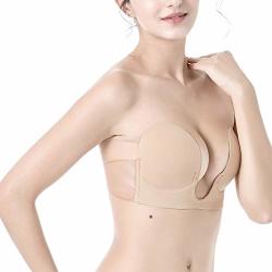 Colleer Sticky Bra Invisible Strapless Plunge Self Adhesive Bras For Women Reusable Magic Bra A Nude