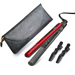 Vav 1 Inch Professional Negative Ionic Hair Straightener Ceramic Floating Plate Hair Flat Iron With Digital Display 450F High Heat Red