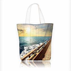 Canvas Tote Bag Sailboat In Mediterranean Waves Sunsky Relax Yacht Wind Relax Zipper Closure Grocery Shopping Bag Shoulder Bag For Women Girls Students W16.5XH14XD7
