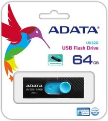 Adata UV320 64GB USB 3.1 3.1 Gen 2 Type-a USB Flash Drive - Black blue