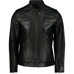 Men's Black Elite Slim Fit Leather Jacket Black - - 3XL