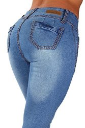 Diamante Style G154P Plus Size Colombian Design Mid Waist Butt Lift Skinny Jeans In M. Blue Size 22