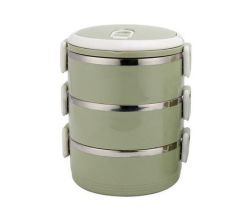 3 Layers Insulated Stainle Steel Lunch Box Food Container With Lock Clip - Green