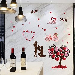 Fenleo Wall Stickers 90X60CM Love Tree Removable Room Home Decor Decal For Kids Rooms Bedroom Bathroom Living Room Kitchen Valentine's Day