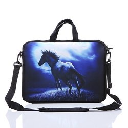 17-INCH To 17.3-INCH Laptop Shoulder Sleeve Messenger Bag Case With Handles And Extra Side Pocket For 16" 16.5" 17" 17.3" Notebook macbook ultrabook chromebook Blue Horse