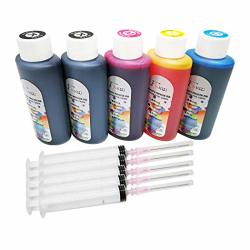 Fink 5X100ML Bottle Ink Refill Kits Compatible For Hp Inkjet Ink CARTRIDGES-2 Black 1 Cyan 1 Magenta 1 Yellow And 4 Syringes