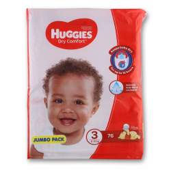 Huggies Dry Comfort Baby Diapers Size 3 Jumbo Pack - 76 Diapers