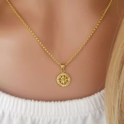 Journey Gold - Compass Necklace Gold Plated 925 Sterling Silver 10MM 45CM Chain