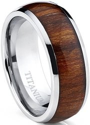 Titanium Ring Wedding Band Engagement Ring With Real Wood Inlay 8MM Comfort Fit Size 9.5