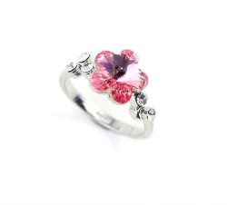 Beautiful 18K White Gold Plated Pink Flower Crystal Ring Size 6.5