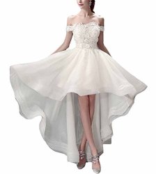 V.c.formark Women's Off-the-shoulder Lace Short In Front Long Tail Wedding Bridesmaid Dress White S