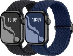 2PC Combo Nylon Braided Elastic Watch Strap Band For Apple 38 40 41MM