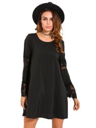 Casual Women Crochet Lace Hollow Out Long Sleeve Dresses