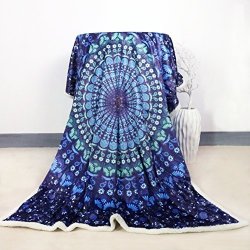 Sleepwish Sherpa Blanket 60X80 Blue Mandala Fuzzy Blanket Sherpa Throw Blankets For Bed Or Couch