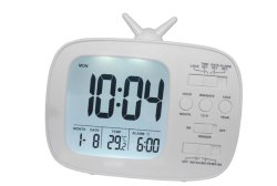 Classy Tv Shape Digital Alarm Clock Temperature & Calendar - White