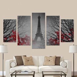 InterestPrint Eiffel Tower In Paris Autumn Painting 5 Pcs No Frame Wall Art Print On Canvas Wall Decoration