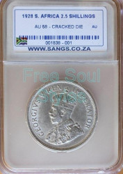 1928 2.5 Shillings Sangs Graded Au 58 Cracked Die - Catalogue Value R20 000.00