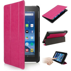 Ultra Lightweight Slim-shell Stand Leather Smart Case Cover For Amazon New Fire 7 Inch Tablet 2015 Release - Rose Red