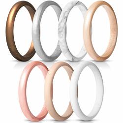 Thunderfit Women's Thin And Stackable Silicone Rings Wedding Bands - 7 Pack Bronze White Rose Gold Silver Light Pink Marble Light Rose Gold 5.5-6 16.5MM