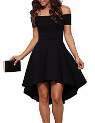 Women Aolakeke Casual Off Shoulder Formal Party Cocktail Dress With Short Sleeves Large Black
