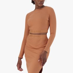 Women&apos S Brown Co-ord Ava Rib Boatneck Crop Top