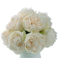 Lvydec Vintage Peony Artificial Flowers - 2 Pack Silk Peony Bouquet With 10 Flower Heads For Wedding Home Decoration Cream White