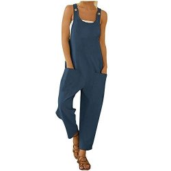 Mimacoo Solid Color Jumpsuits For Womens Fashion Basic Overalls Buttons Pocket Suspender Rompers
