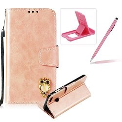 Herzzer Rose Gold Strap Leather Case For Huawei P Smart Wallet Flip Case For Huawei P Smart Retro Classic 3D Owl Design Magnetic Stand