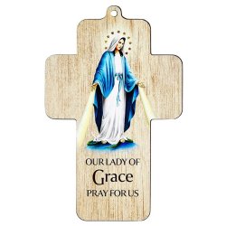 Our Lady Of Grace Wooden Cross - 12.5CM