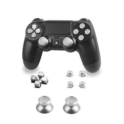 Xinkeen Aluminum Alloy PS4 Controller Replacement Thumbsticks Bullet Abxy Buttons And Directional Pad Mod Kit For Playstation 4 Dualshock 4 Silver