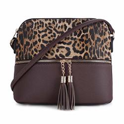 Sg Sugu Leopard Pattern Lightweight Medium Dome Crossbody Bag With Tassel For Women Brown