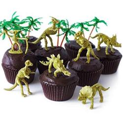Dinosaur 24 Bones Cupcake Toppers Kit - 12 3 1 2 Skeletons Fossils Assorted T-rex Triceratops Stegosaurus 12 3 Palm Trees 30 Brown Grease Proof Cupcake Liners