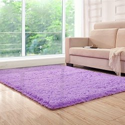 Lee D.Martin Indoor Area Rugs Living Room Bedroom Rectangle Ultra Soft Carpets Modern Shaggy Children Rugs Anti-slip Backed Home D Cor Rug 3.94'X5.25' Purple