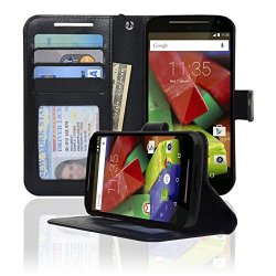Navor Folio Wallet Case For Motorola Moto G 2ND Gen 4 Card Slots Money Pocket Black