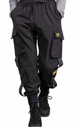 Mokewen Men's Ribbon Pocket Techwear Jogging Cargo Combat Tactic Ankle Pants 29-30