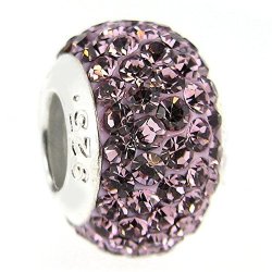 Sterling Silver Simulated June Birthstone Round Purple Crystal European Style Bead Charm