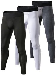 Yuerlian Men's Compression Pants Cool Dry Baselayer Tights Leggings 3 Pack