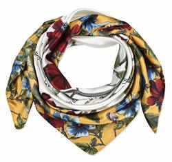 Corciova 35" Women's Polyester Silk Feeling Square Hair Scarf Headscarf Chrome Yellow And White Flowers Pattern