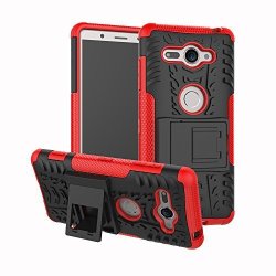 Sony Xperia XZ2 Compact Case Lacass Shockproof Tough Rugged Dual Layer Protector Hybrid Case Cover With Kickstand For Sony Xperia XZ2 Compact 2018 5" - Red