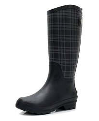 Women's Wellington Lightweight Rain Boots Original Tall Rubber Boots Wide Calf Waterproof Galoshes Us 9 Plaid