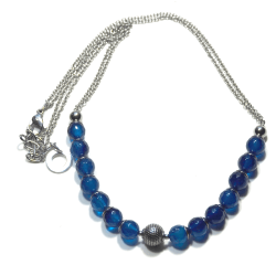 Atenea Handmade Blue Agate Tiny Necklace With Stainless Steel Spacer Beadcaps Chain