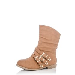 Quiz Tan 3 Buckle Ankle Boots - Size 3