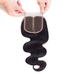Dfx Hair 8" 30" Brazilian Lace Closure 4X4 Middle Part 100% Body Wave Human Hair Brazilian Virgin Hair 6A Natural Color 10 Inches Middle Part