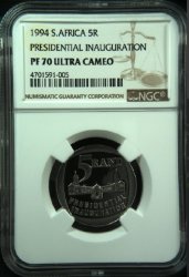 Known Finest 1994 Mandela Presidential Inauguration Proof 70 R5 By Ngc PF70UC.