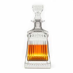Striped Leaf Patterned Band Cut Premium Whiskey Crystal Glass Decanter & Glass Stopper Cognac Bourbon Bottle By Fine Occasion