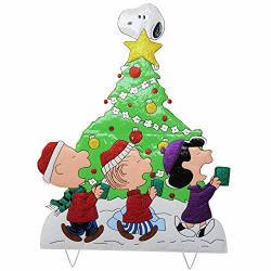 42" Peanuts Gang Caroling Around The Tree Metal Yard Art Christmas Decor - Features Charlie Brown Snoopy Linus And Lucy