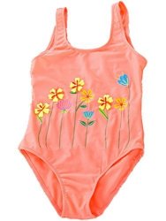 Jeleuon Little Kids Girls One Pieces Swimwear Sleeveless Shoulder Cute Flower Print Swimsuit Bathing Suits 7-8 Years Orange